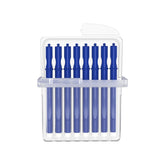 Wax guard replacement set with eight blue applicator sticks with white filters in a clear case on a white background