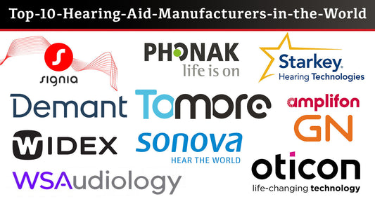Logos of top hearing aid manufacturers on a white background